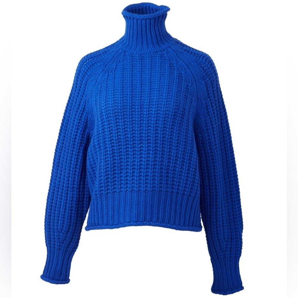 Arch4 Ellish Mock Neck Cashmere Sweater one size royal blue boxy chunky sweater